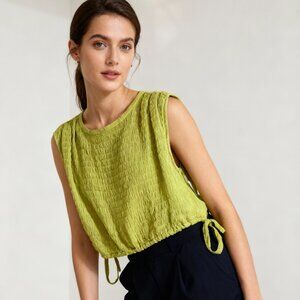 Calvin Klein Womens Textured Lime Green Sleeveless Top With Side Tie Drawstrings